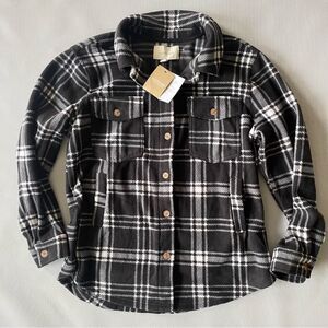 Ecothreads Black & White Plaid Button Down Fleece Shacket NWT Women’s Size XL